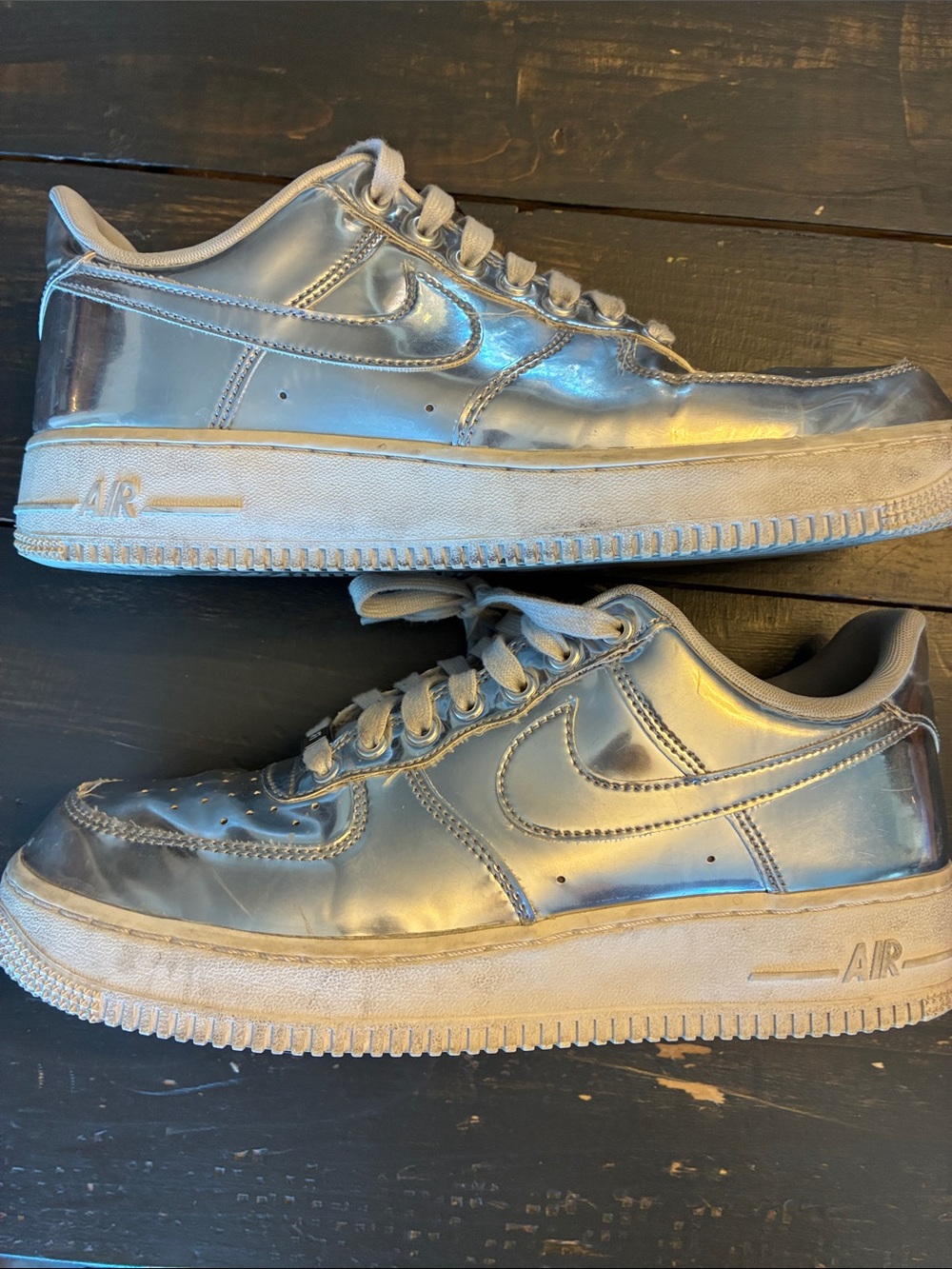 Nike Women's Air Force one Sneakers in Metallic Silver - Picture 11 of 13